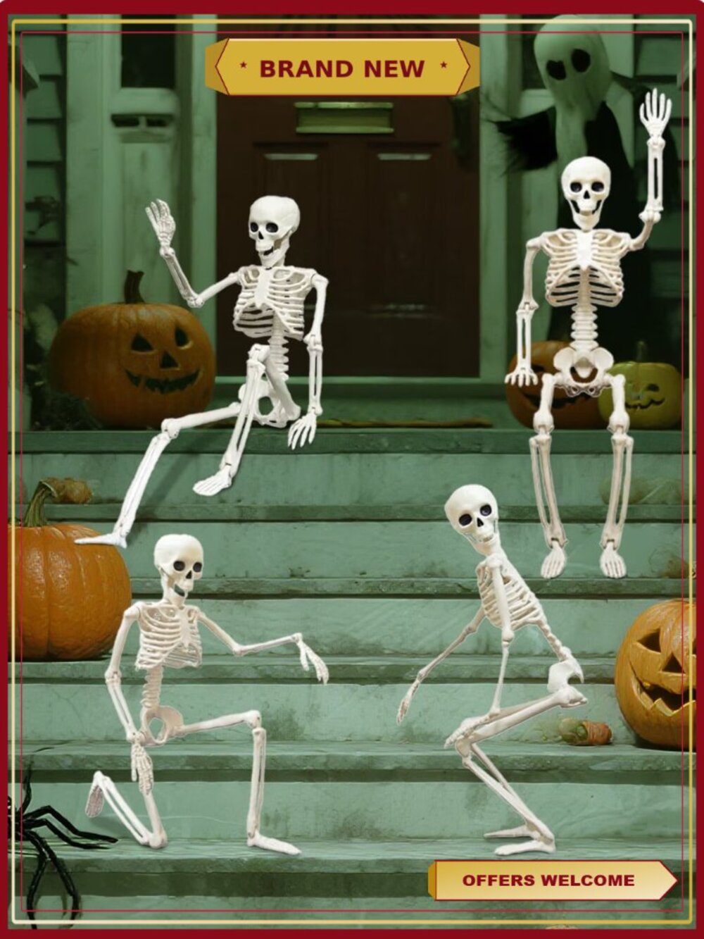 4 Pack Posable Halloween Hanging Skeleton Decoration 16 Inch Movable Joints,